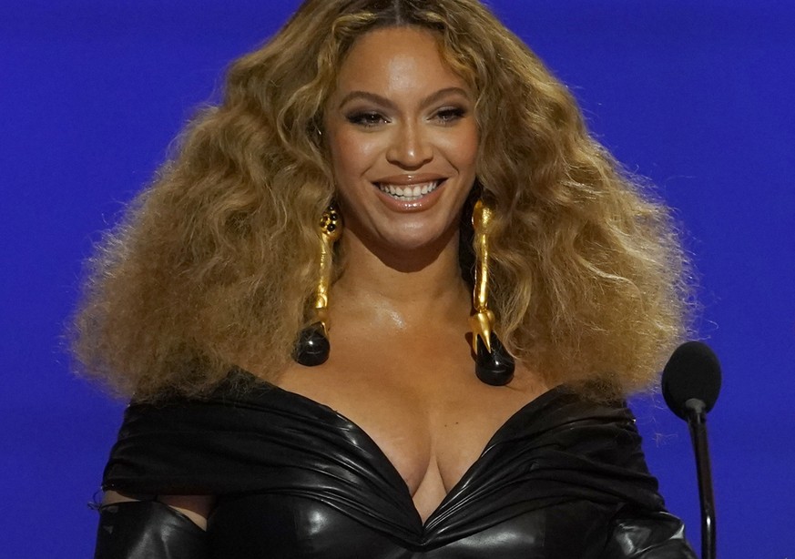 FILE - Beyonce appears at the 63rd annual Grammy Awards in Los Angeles on March 14, 2021. Beyoncé has revealed the title and release date for her next album, with the 16-track