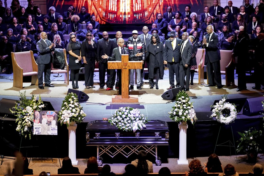 Rev. Al Sharpton introduces the family of Tyre Nichols during Nichols&#039; funeral service at Mississippi Boulevard Christian Church in Memphis, Tenn., on Wednesday, Feb. 1, 2023. Nichols died follow ...