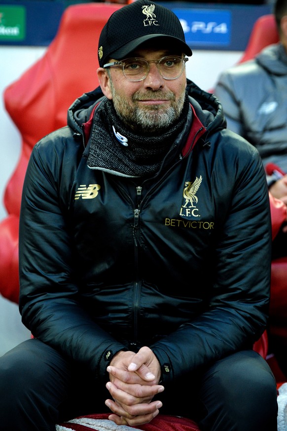 epa07554440 Liverpool&#039;s head coach Juergen Klopp reacts prior to the UEFA Champions League semi final second leg soccer match between Liverpool FC and FC Barcelona at Anfield stadium in Liverpool ...