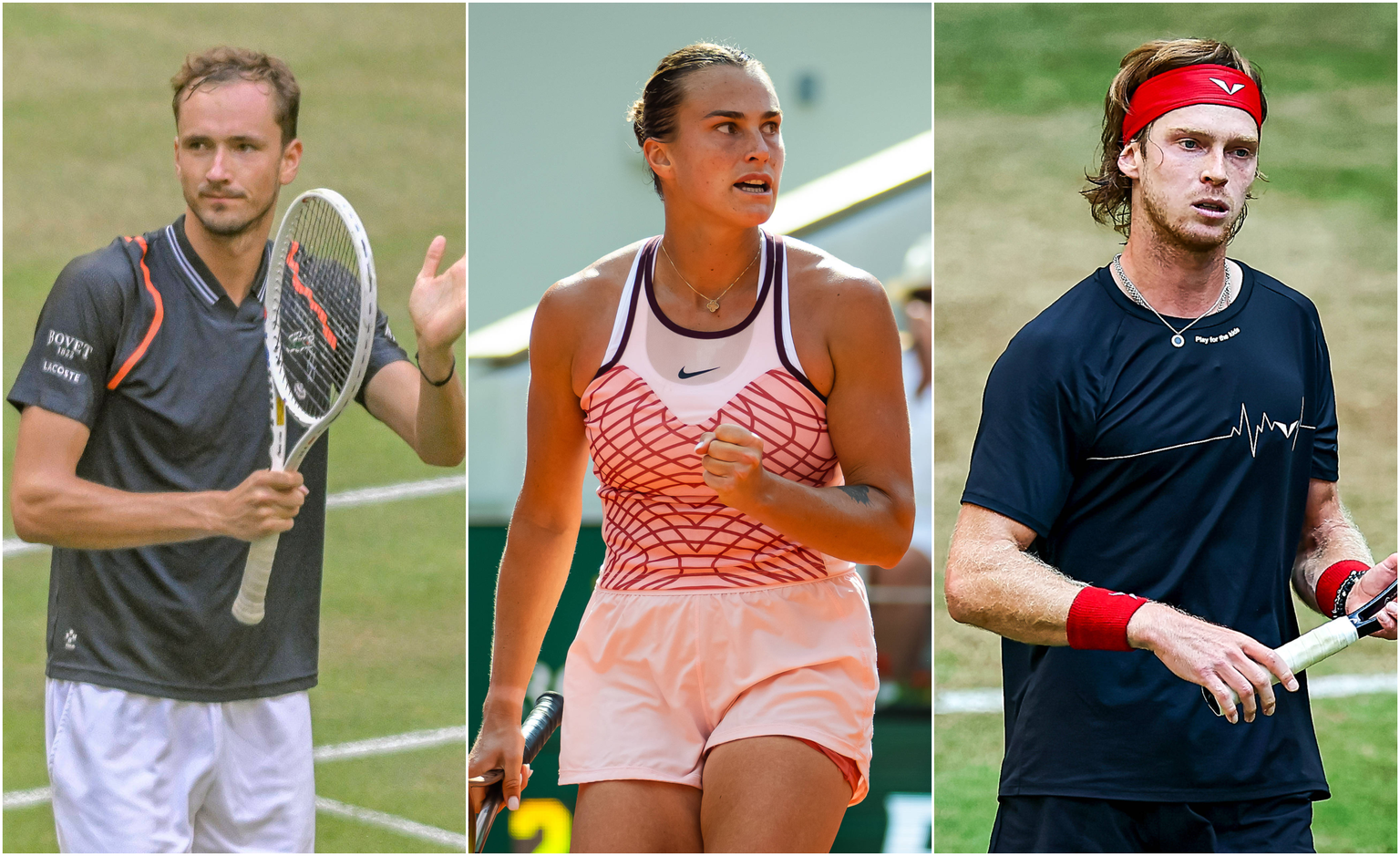 Sie dürfen in Wimbledon wieder antreten: Daniil Medwedew, Aryna Sabalenka und Andrei Rublew.