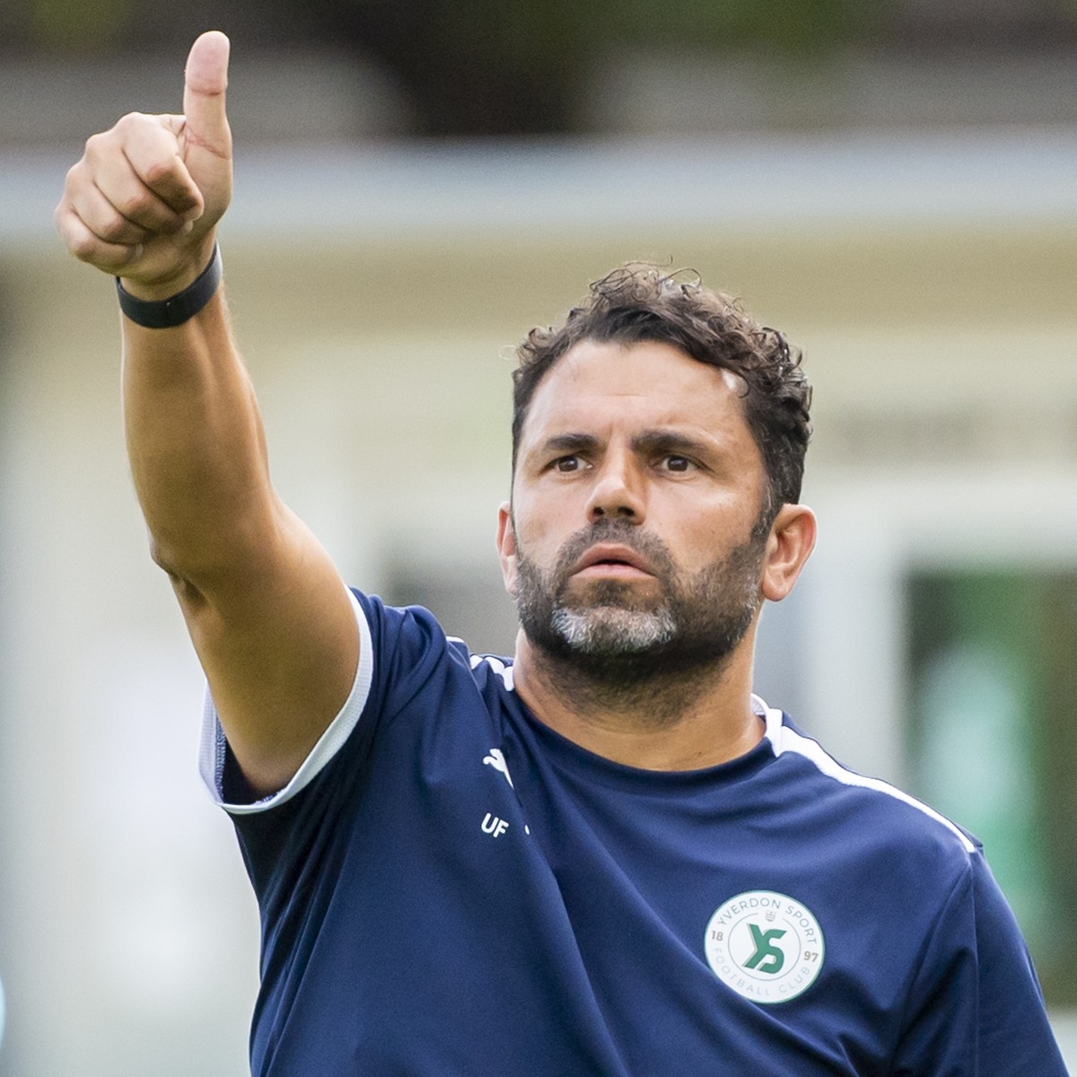 L'entraineur yverdonnois Uli Forte, lors de la rencontre de football de Challenge League entre Neuchatel Xamax FCS et Yverdon-Sport FC le samedi 21 aout 2021 au stade Municipal a Yverdon. (KEYSTO ...