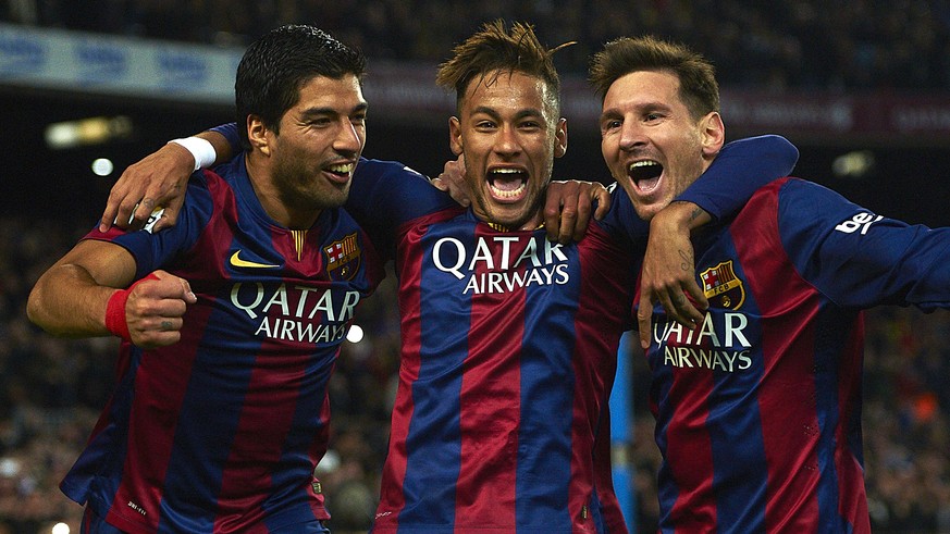 Phänomenales Trio: Messi und Neymar gemeinsam mit Luis Suarez (von rechts).