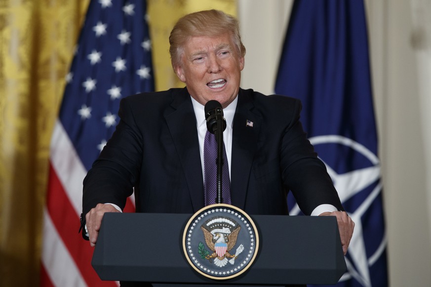 President Donald Trump speaks during a news conference with NATO Secretary General Jens Stoltenberg in the East Room of the White House, Wednesday, April 12, 2017, in Washington. (AP Photo/Evan Vucci)