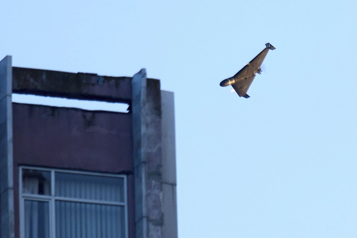 Un drone kamikaze russe lors d'une attaque sur Kiev.