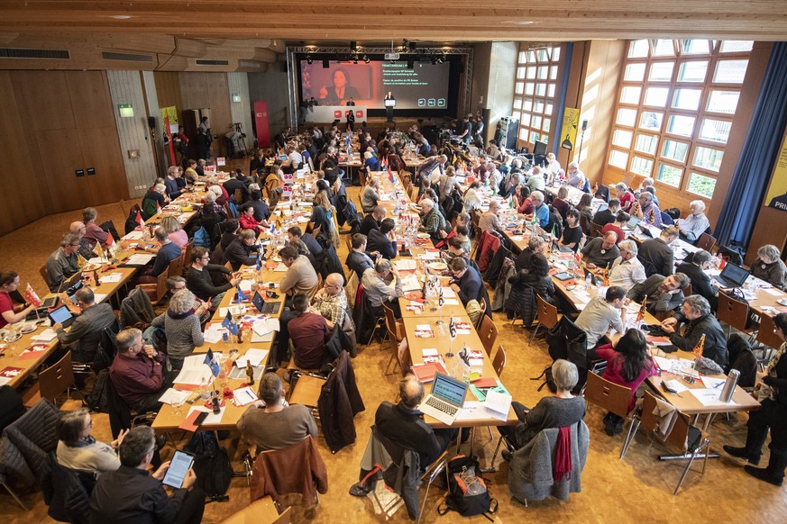 Die SP Delegierten anlaesslich der Delegiertenversammlung der SP Schweiz vom Samstag, 2. Maerz 2019 in Goldau. (KEYSTONE/Urs Flueeler)