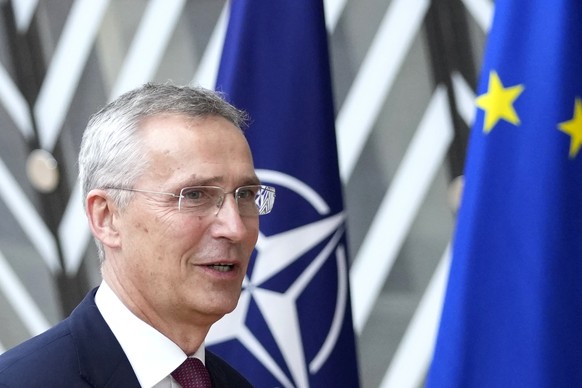NATO Secretary General Jens Stoltenberg arrives for an EU summit at the European Council building in Brussels, Thursday 29 June 2023. Attendance by NATO Chief Jens Stoltenberg and a video address by…