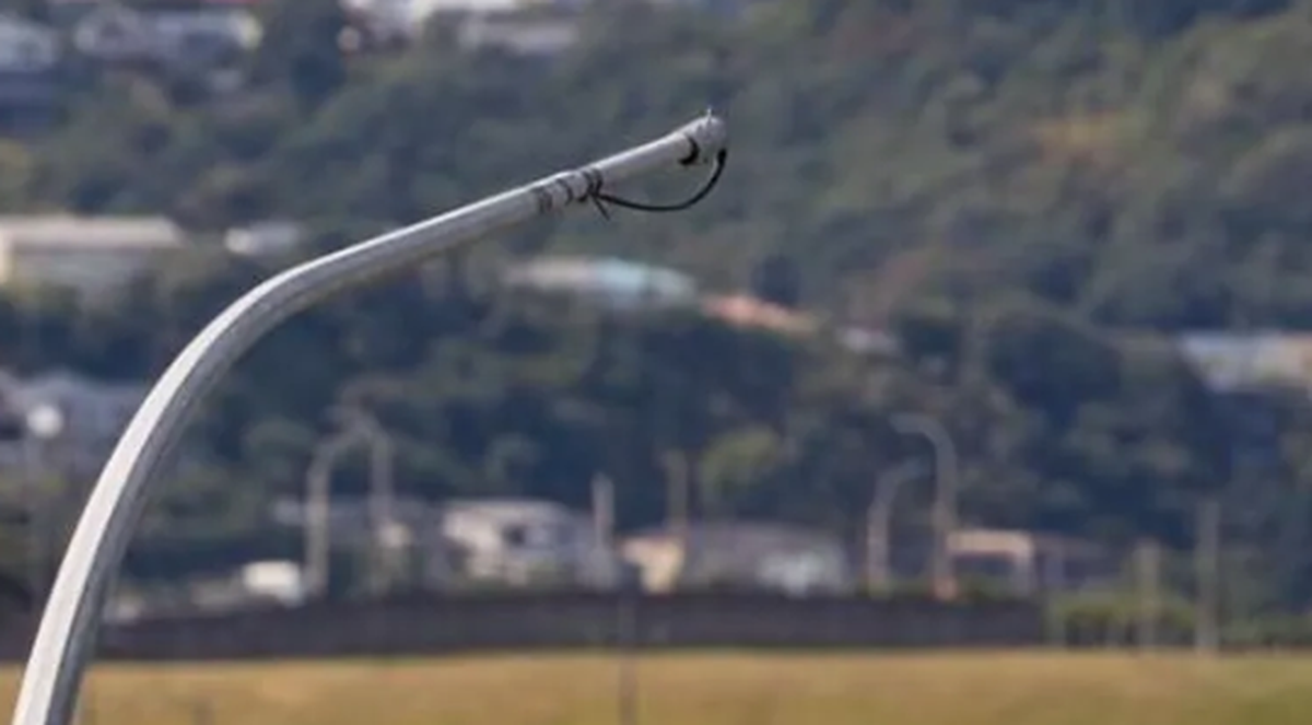 Kahler Laternenmast in Wellington: Seit 2018 sind 17 Lampen herabgestürzt und 161 haben sich nach unten weggebogen.