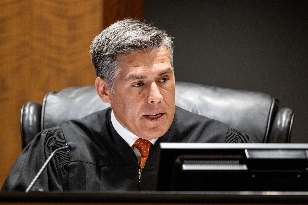epa12383763 Judge Tony Graf of the 4th District Court presides over the initial appearance of Tyler Robinson, who appeared via video from jail, at the Fourth Judicial District Courthouse in Provo, Uta ...