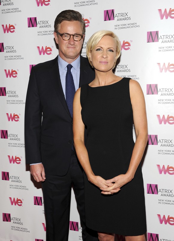 In this April 22, 2013 file photo, MSNBC&#039;s &quot;Morning Joe&quot; co-hosts Joe Scarborough and Mika Brzezinski, right, attend the 2013 Matrix New York Women in Communications Awards at the Waldo ...