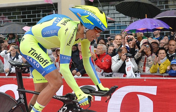 epa04763535 Spanish Alberto Contador of Tinkoff Saxo team in action during the 14th stage of the 98th Giro d&#039;Italia cycling tour, an individual time trial of 59,4 km from Treviso to Valdobbiadene ...