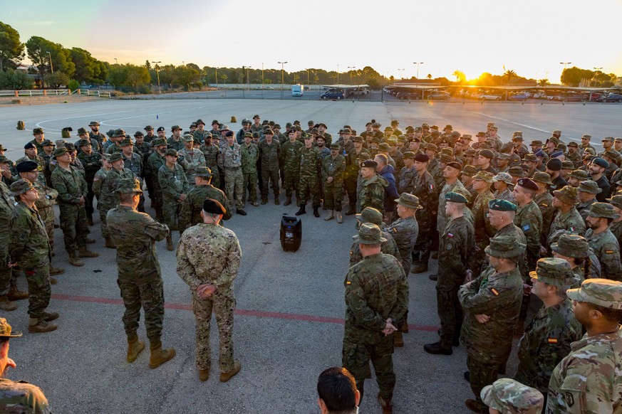 U.S. Army Reserve soldiers and NATO Rapid Deployable Corps - Spain soldiers gather for a brief during Avenger Triad 25 in Valencia, Spain, Oct. 27, 2025. Combined with NATO’s Steadfast Duel exercise,  ...