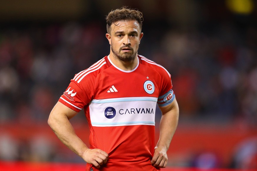 MLS, Fussball Herren, USA Charlotte FC at Chicago Fire FC May 15, 2024 Chicago, Illinois, USA Chicago Fire FC midfielder Xherdan Shaqiri 10 looks on during the first half against Charlotte FC at Soldi ...