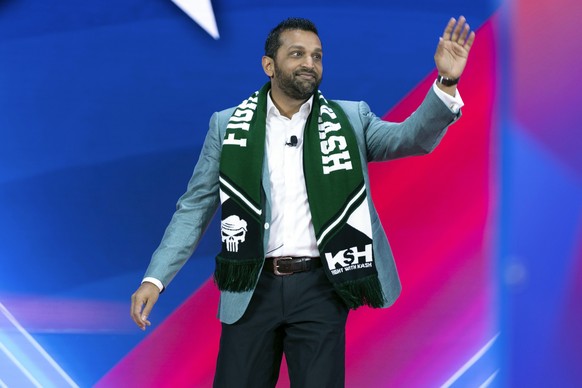 FILE - Former Pentagon Chief of Staff Kash Patel waves to the crowd as he speaks during the Conservative Political Action Conference, CPAC 2024, at the National Harbor, in Oxon Hill, Md., Friday, Feb. ...