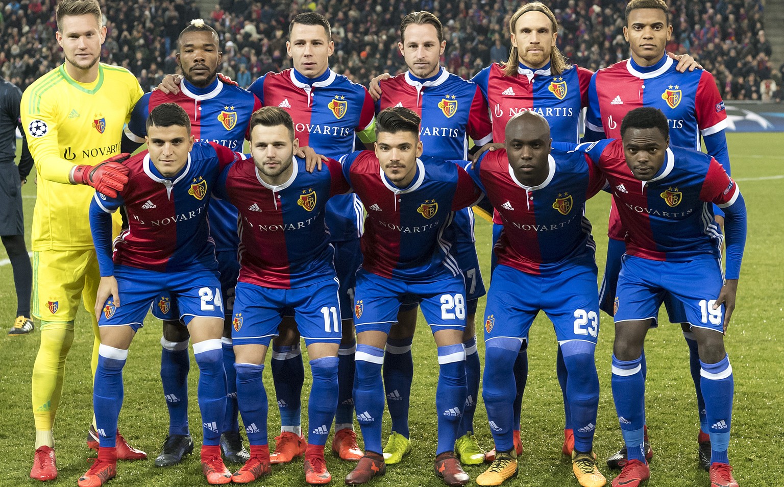 BAsel&#039;s players pose prior to the UEFA Champions League Group stage Group A matchday 5 soccer match between Switzerland&#039;s FC Basel 1893 and England&#039;s Manchester United FC at the St. Jak ...