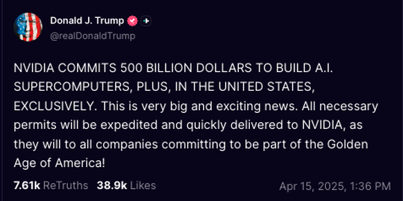 Donald Trump Truth Social Post zu Nvidia