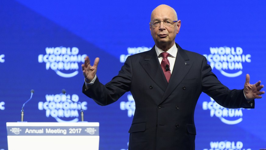 German Klaus Schwab, founder and president of the World Economic Forum, WEF, speaks during the welcoming adresse on the eve of the 47th annual meeting of the World Economic Forum, WEF, in Davos, Switz ...