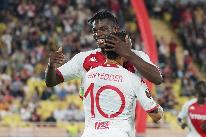 Joie - Wissam Ben Yedder AS Monaco - Breel Embolo AS Monaco FOOTBALL : AS Monaco vs Trabzonspor - Ligue Europa - Phase de groupe - Monaco - 06/10/2022 NorbertScanella/Panoramic PUBLICATIONxNOTxINxFRAx ...