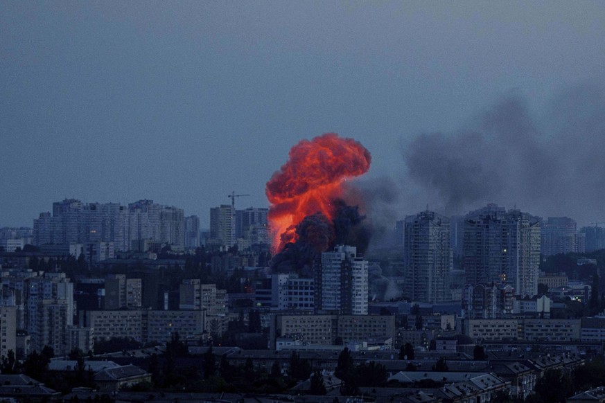 Explosion is seen after Russian air strike on Kyiv, Ukraine, on Friday, June 6, 2025. (AP Photo/Evgeniy Maloletka)
Russia Ukraine War