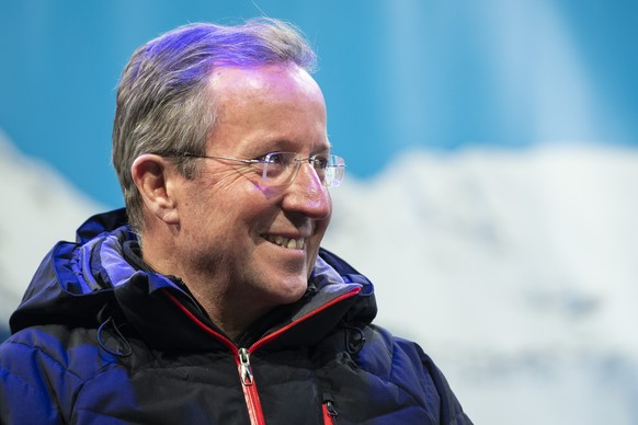 Race director Urs Naepflin of Switzerland looks on during the medal ceremony after the men&#039;s downhill race at the Alpine Skiing FIS Ski World Cup in Wengen, Switzerland, Saturday, January 19, 201 ...