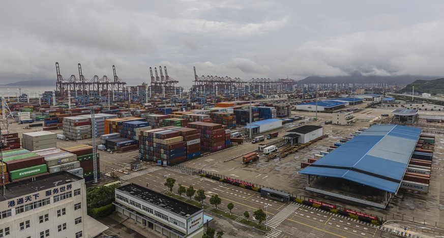 epa09257509 A general view of the Ningbo Zhoushan Port in Ningbo, Zhejiang province, China, 09 June 2021. The Ningbo-Zhoushan is a port that claims to be the busiest in the world in terms of cargo ton ...