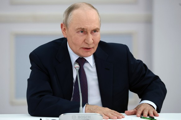 Russian President Vladimir Putin speaks to urban planners at Buryat State University named after Dorzhi Banzarov in Ulan-Ude, Republic of Buryatia, Russia, Monday, Aug. 10, 2026. (Sergey Fadeichev, Sp ...