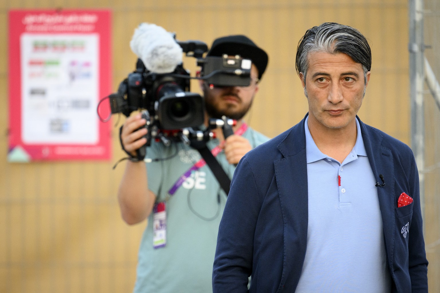 Switzerland&#039;s head coach Murat Yakin arrives for a press conference of the Switzerland&#039;s soccer national team after the elimination of the FIFA World Cup Qatar 2022 by Portugal in the round  ...