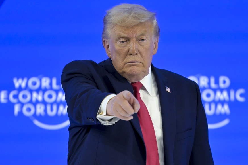 KEYPIX - US President Donald Trump gestures after his special address at the 56th annual meeting of the World Economic Forum, WEF, in Davos, Switzerland, Wednesday, January 21, 2026. The meeting under ...
