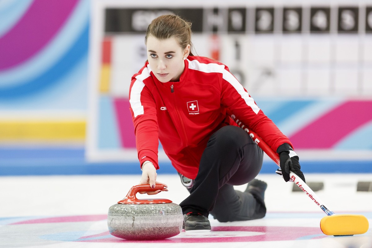 Skip Xenia Schwaller, from Switzerland, in action during the mixed Team curling round robin game between Switzerland and Brazil at the Lausanne 2020 Winter Youth Olympic Games, in Palladium of Champer ...