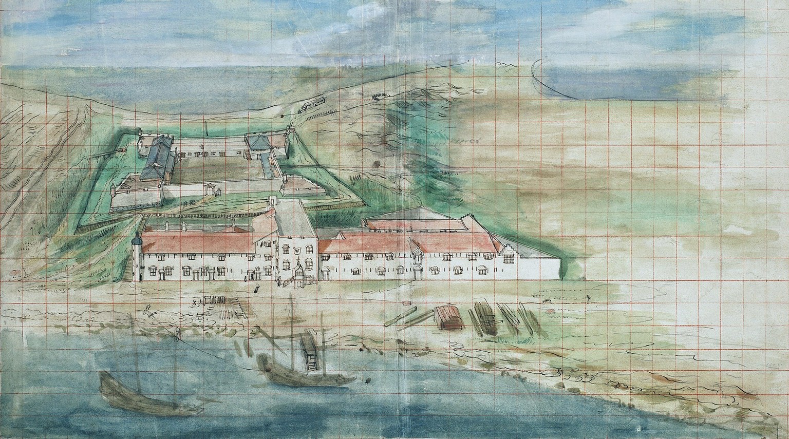 Fort Zeelandia, die wichtigste niederländische Festung auf Taiwan, um ca. 1635.