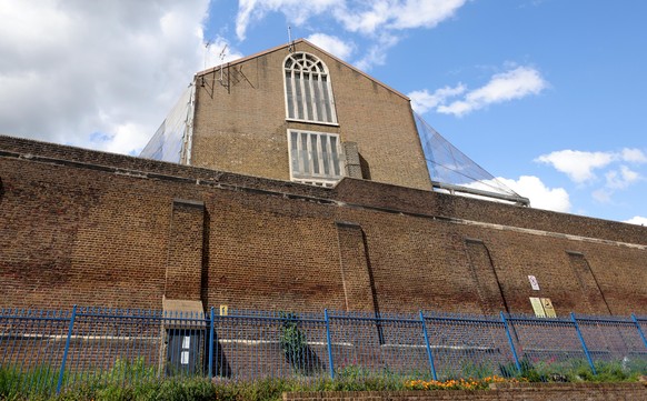 epa11342396 The walls of Pentonville Prison in London, Britain, 15 May 2024. The UK government will delay the start of court cases and allow some suspects bail release to prevent overcrowding in priso ...