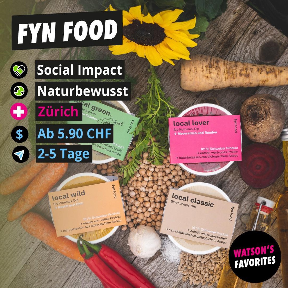 Die vier Hummus Variationen von Fyn Food