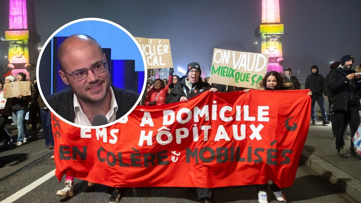 Des membres de la fonction publique vaudoise manifestent contre l'austérité budgétaire. Lausanne, 9 décembre 2025. Médaillon: Sean Müller.