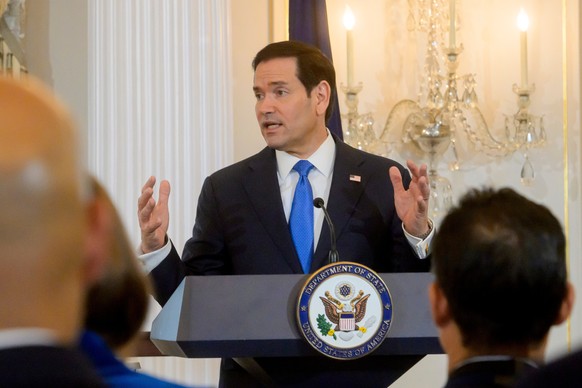 Secretary of State Marco Rubio speaks prior to joining UFC President and CEO Dana White for a Memorandum of Understanding signing ceremony at the State Department, Thursday, June 11, 2026, in Washingt ...