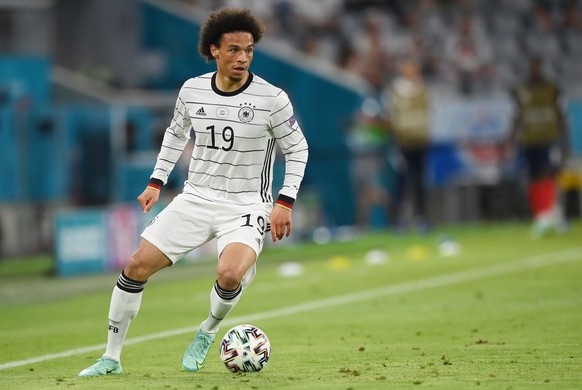 epa09274887 Leroy Sane of Germany in action during the UEFA EURO 2020 group F preliminary round soccer match between France and Germany in Munich, Germany, 15 June 2021. EPA/Matthias Hangst / POOL (RE ...