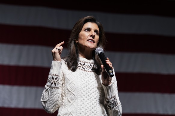 Republican presidential candidate former UN Ambassador Nikki Haley speaks during a campaign event at Exeter High School in Exeter, N.H., Sunday, Jan. 21, 2024. (AP Photo/Matt Rourke)