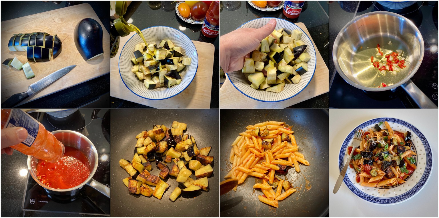 pasta alla norma sizilien italien sicilia italia aubergine melanzane kochen essen food