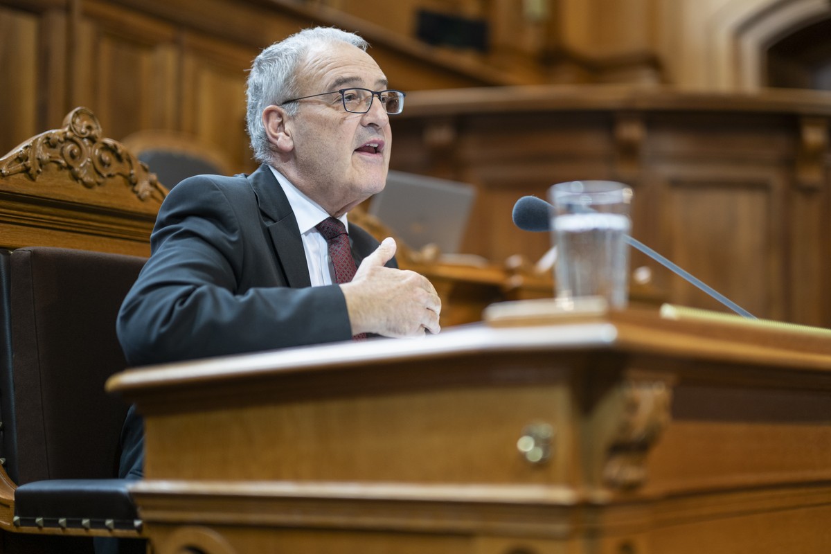 Bundesrat Guy Parmelin spricht zur Kleinen Kammer, an der Herbstsession der Eidgenoessischen Raete, am Donnerstag, 12. September 2024 im Staenderat in Bern. (KEYSTONE/Alessandro della Valle)
