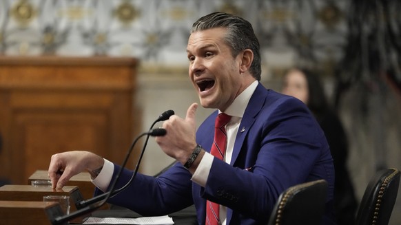 Pete Hegseth, President-elect Donald Trump&#039;s choice to be Defense secretary, appears before the Senate Armed Services Committee for his confirmation hearing, at the Capitol in Washington, Tuesday ...