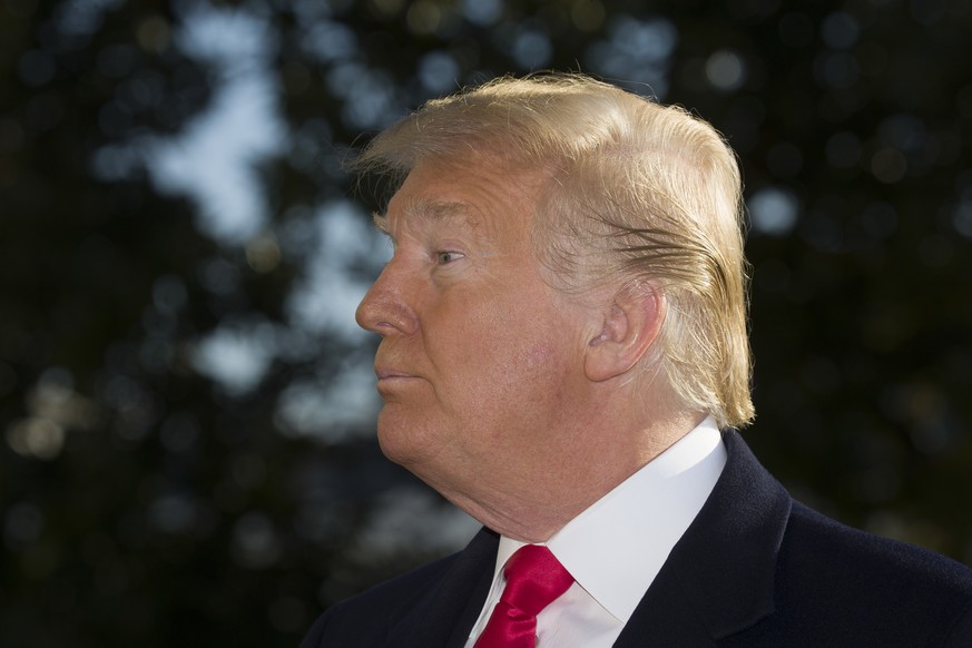President Donald Trump pauses while speaking on the South Lawn of the White House as he walks to Marine One, Sunday, Jan. 6, 2019, in Washington. Trump is en route to Camp David. (AP Photo/Alex Brando ...