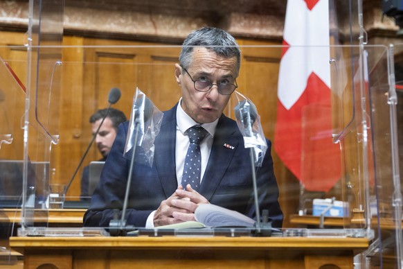 Bundesrat Ignazio Cassis spricht waehrend der Fragestunde, waehrend der Herbstsession der Eidgenoessischen Raete, am Montag, 27. September 2021, im Nationalrat in Bern. (KEYSTONE/Peter Klaunzer)