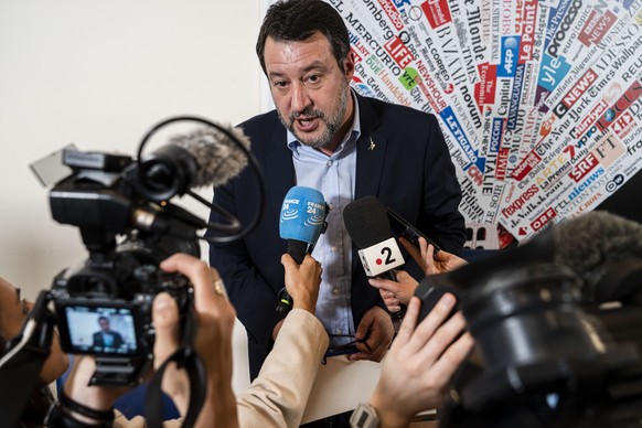 Italian Infrastructure Minister Matteo Salvini answers reporters&#039; questions at the end of a press conference at the Foreign Press Club in Rome, Tuesday, April 4, 2023. Salvini addressed questions ...