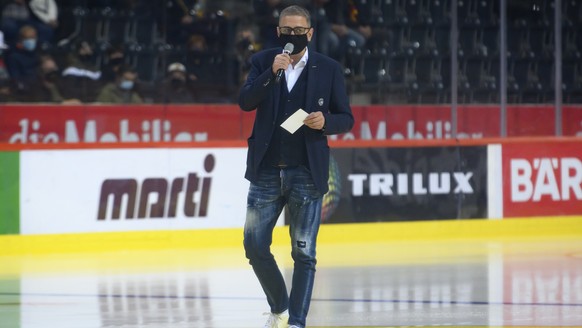 Marc Luethi, SCB CEO, spricht beim Eishockey Meisterschaftsspiel der National League zwischen dem SC Bern und den Lausanne HC, in der Postfinance Arena in Bern. (KEYSTONE/Anthony Anex)