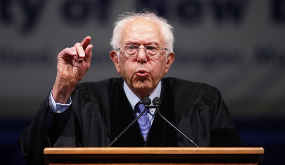 Sen. Bernie Sanders, I-Vt., speaks at the University of New England&#039;s commencement on Saturday, May 18, 2024 in Portland, Maine. (Derek Davis /Portland Press Herald via AP)