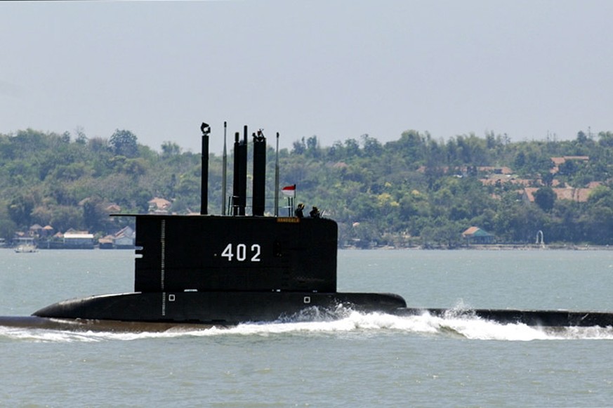 epa09149561 An undated handout photo made available by the Indonesian Navy shows Navy submarine KRI Nanggala-402 during a mission (issued 21 April 2021). The German-made submarine was reported missing ...