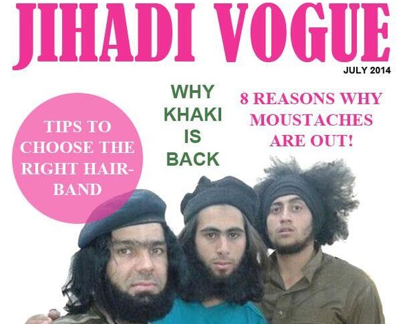 IS-Schlächter auf dem Titelbild der fiktiven «Jihadi Vogue» (Ausschnitt): &nbsp;«8 Gründe, warum Schnurrbärte out sind!»