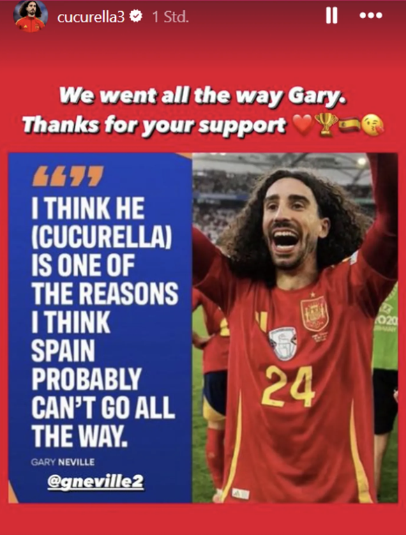 Marc Cucurella kontert Gary Nevilles Kritik via Instagram.