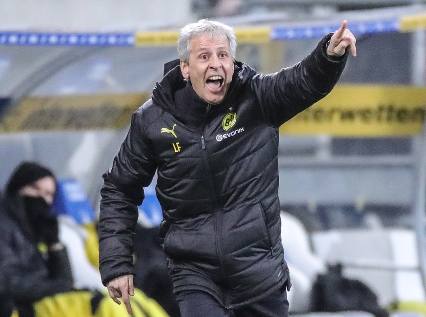 epaselect epa08084171 Dortmund&#039;s head coach Lucien Favre reacts during the German Bundesliga soccer match between TSG 1899 Hoffenheim and Borussia Dortmund in Sinsheim, Germany, 20 December 2019. ...