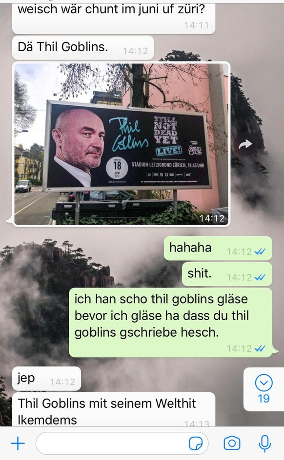 Und hier hätten wir also auch den Beweis, dass ich doch nicht mit allen auf Hochtütsch per WhatsApp schreibe. Haha.