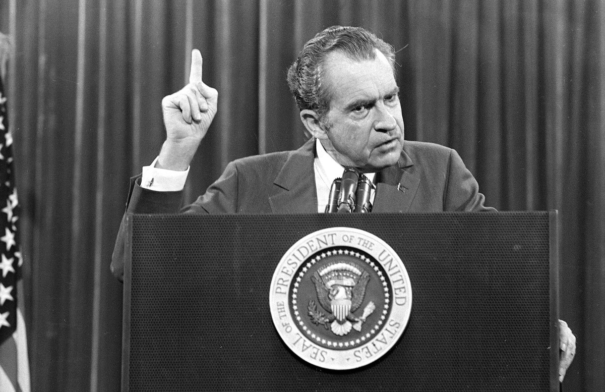 FILE - In this Nov. 17, 1973 file photo, President Richard Nixon speaks near Orlando, Fla. to the Associated Press Managing Editors annual meeting. Nixon told the APME "I am not a crook." Th ...