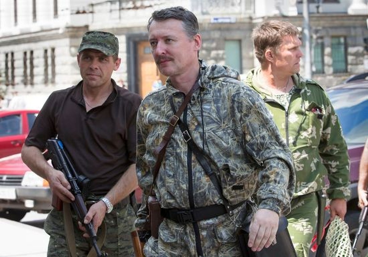 Mandatory Credit: Photo by Dmitry Lovetsky/AP/Shutterstock (6769486a)
Igor Girkin also known as Igor Strelkov, a pro-Russian commander, center, arrives for the wedding of platoon commander Arsen Pavl ...